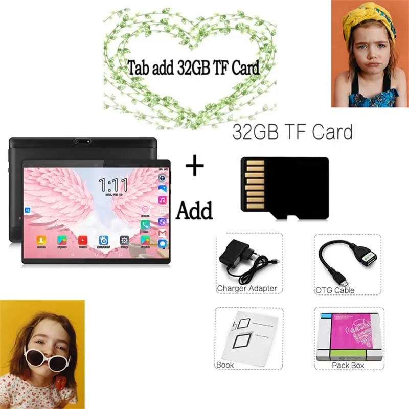 BDF планшет 10 дюймов 4G телефон планшетный ПК Android 8,1 Восьмиядерный 1280*800 ips планшеты Bluetooth WiFi 4 Гб+ 64 ГБ Android планшет 7 8 9 10 - Комплект: Add 32GB TF Card