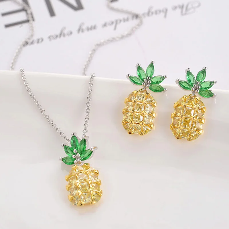 2018 летнее роскошное циркониевое ожерелье с ананасом и сережками наборы костюмов