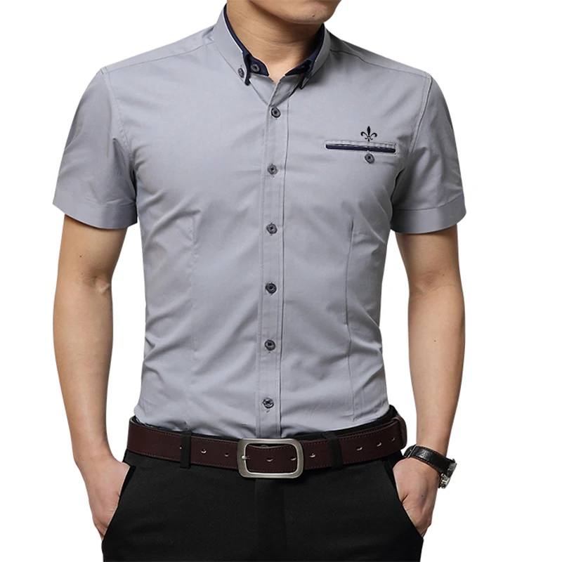 Мода Blusa Camisa Social Masculina Dudalina короткий рукав Slim Fit рубашка мужская Цветочная одежда пуловер Белый мужской холодный - Цвет: DCZ2306-GRAY
