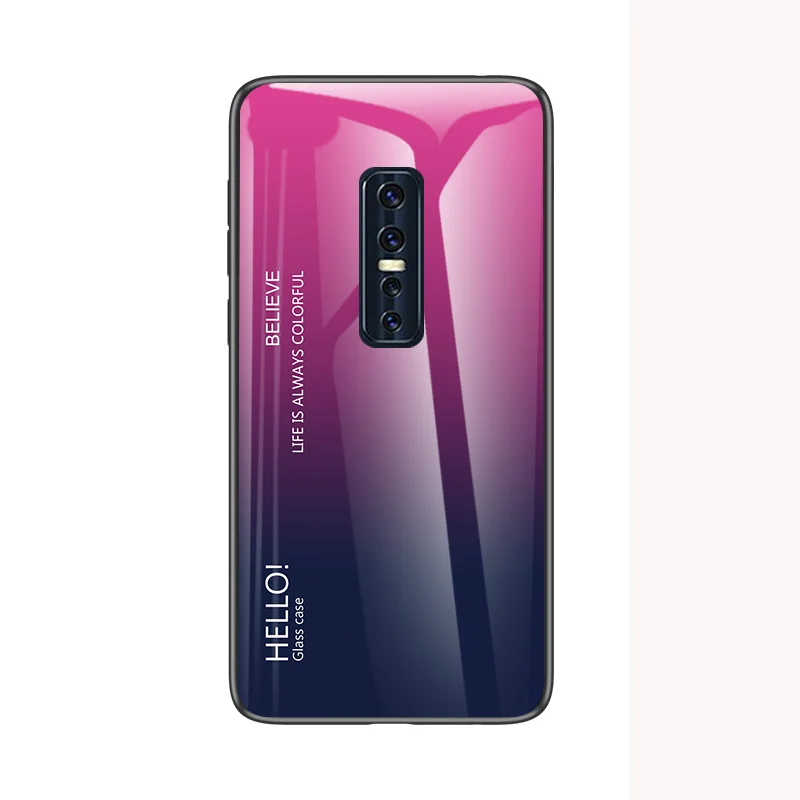 Auroras для Vivo V17 Pro Чехол градиентной расцветки закаленное стекло Жесткий Чехол для VIVO V17 чехол для телефона - Цвет: Pink