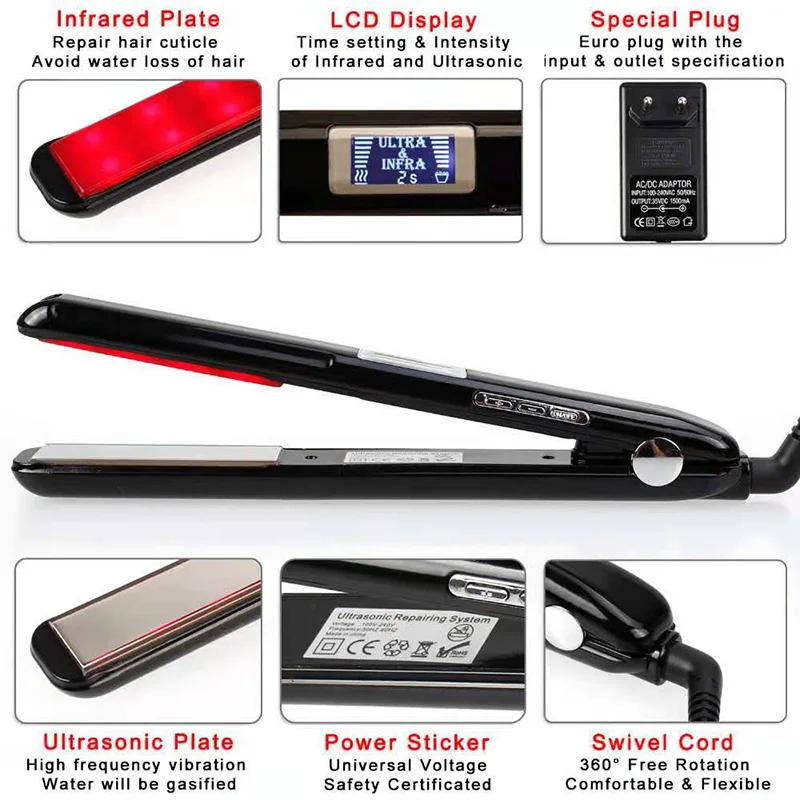 Professional Ultrasonic Infrared Hair Care Iron Recovers Damaged Tool LCD Display Hair Treatment Styler Cold Iron Straightener 4