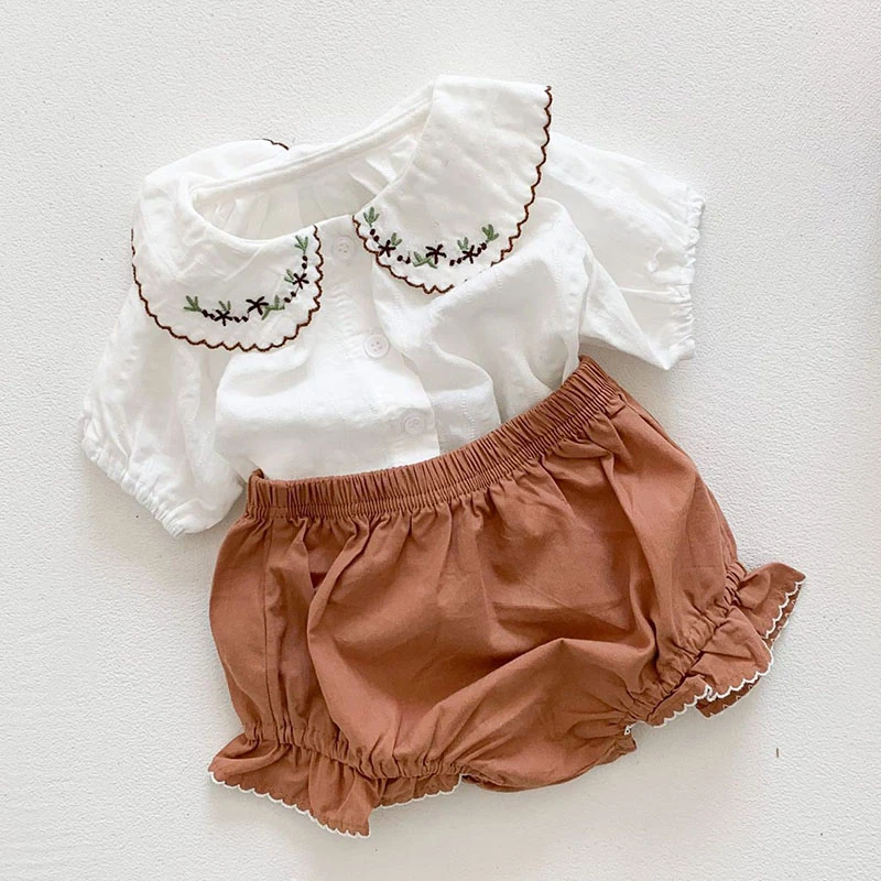 best Baby Clothing Set Summer Baby Girls Short Sleeve Suit Baby Girls Clothes Embroider T-shirt + Shorts Baby Clothing Baby Clothes Set Toddler Clothes newborn baby clothing set