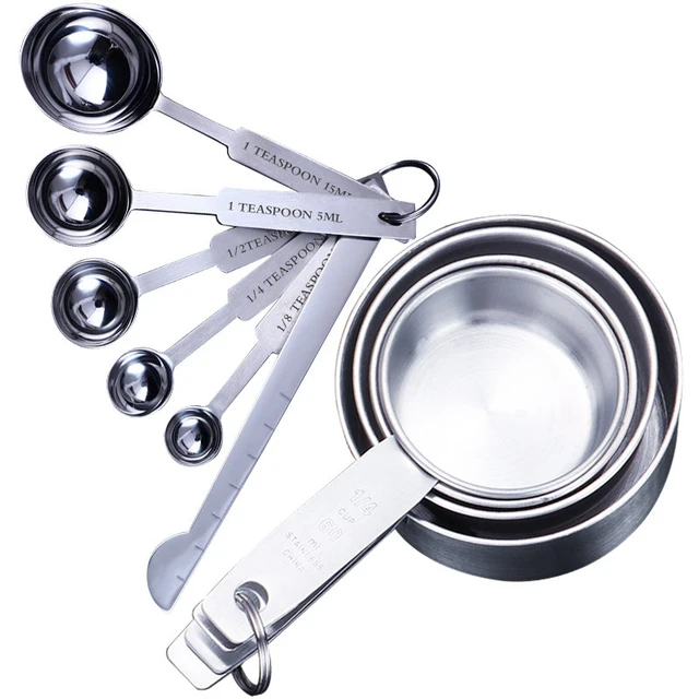 Stainless Steel Measuring Spoons Cups Set Tablespoon Set with Bonus Leveler  Etched Markings Removable Clasp Kitchen Gadgets - AliExpress