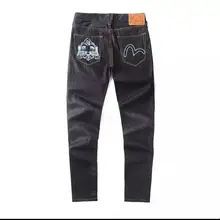 Аутентичные Evisu, дышащие, высокое качество, тренд, модные мужские брюки, теплые джинсы, прямые, средняя талия, для отдыха, мужские брюки E6095