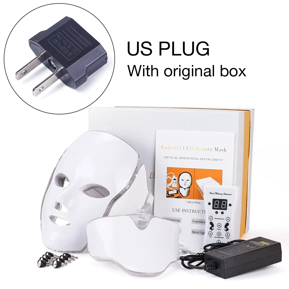 us plug with box Светодиодный, для лица, шеи, EMS, микро-ток против морщин, акне, удаление, омоложение кожи, электрический аппарат для красоты лица - Цвет: us plug with box