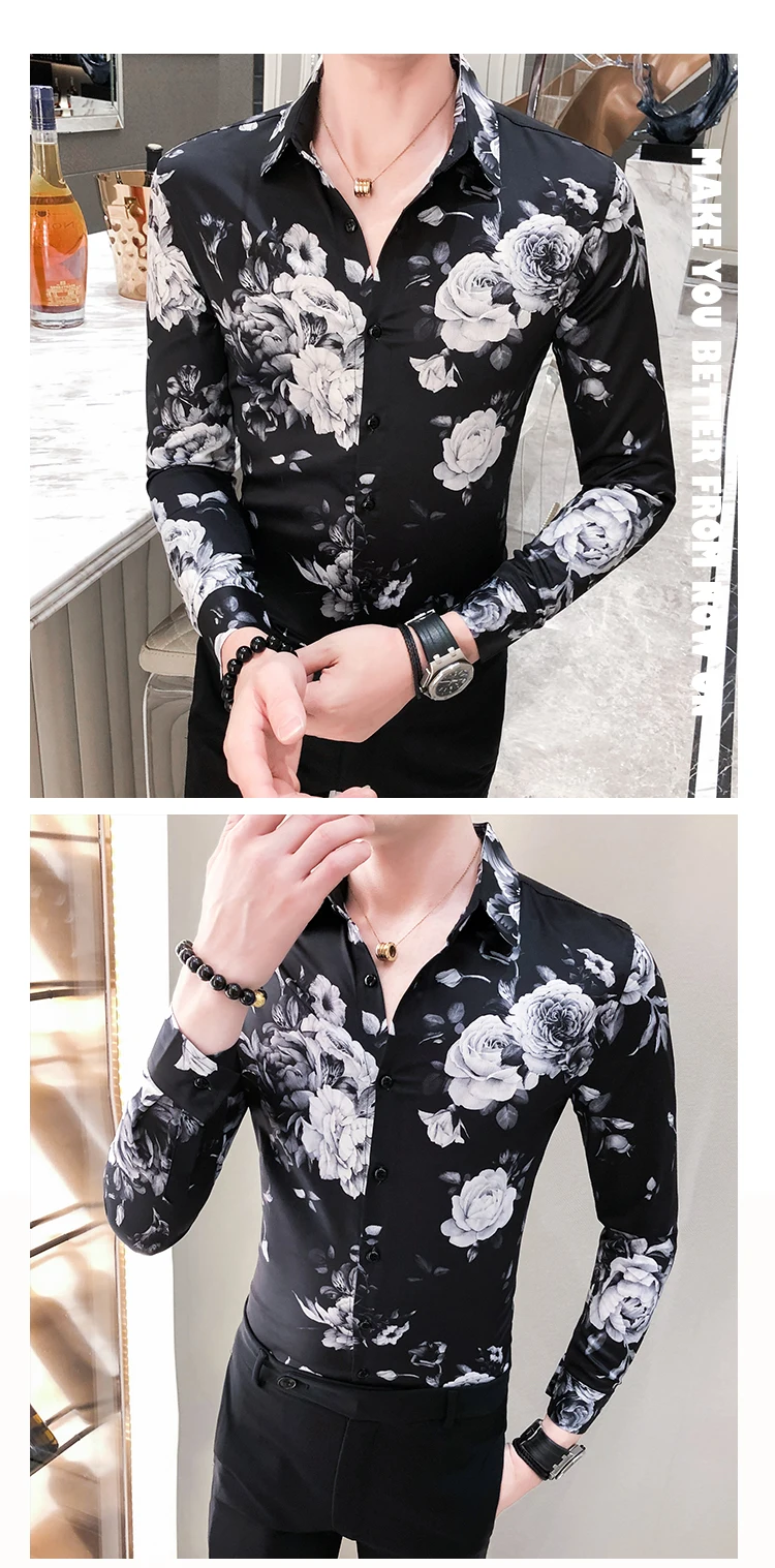 Chemise homme мода Осень Зима Толстая теплая рубашка мужская с длинным рукавом цифровая печать уличная рубашка с цветочным принтом смокинг для мужчин 3XL-M