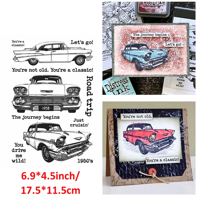 Clear Silicone Stamps Retro Cars Round Label Tag Number Puzzle Football Guitar Wolf Flowers Background DIY Cards 2021 New 9