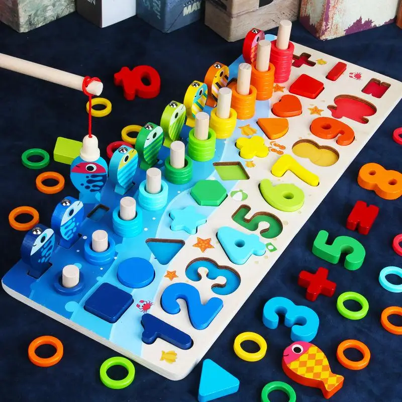 Montessori educational wooden toys children busy board math fishing children's wooden Montessori toy counting geometry Montessori educational wooden toys children busy board math fishing children's wooden Montessori toy counting geometry