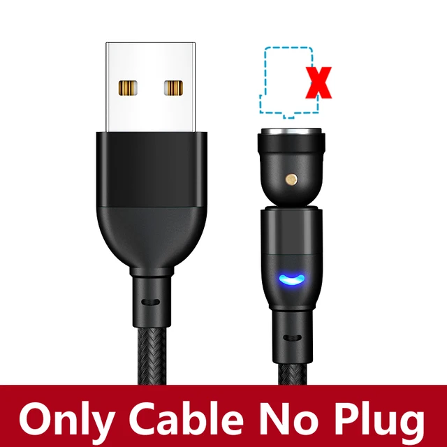 AUFU 540 Degrees Rotating Magnetic Cable Micro USB Type C Phone Cable For iPhone11 Pro XS Max Samsung Xiaomi USB Cord Wire Cable Black Only Cable