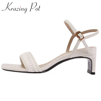 

Krazing pot new European design peep toe high heels simple style summer shoes elegant lady daily wear leisure sandals women L06