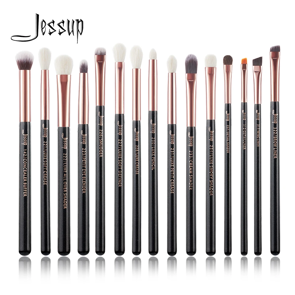 Jessup 15Pcs Профессиональные кисти для макияжа Набор глаз Подводка Shader Wood Handle