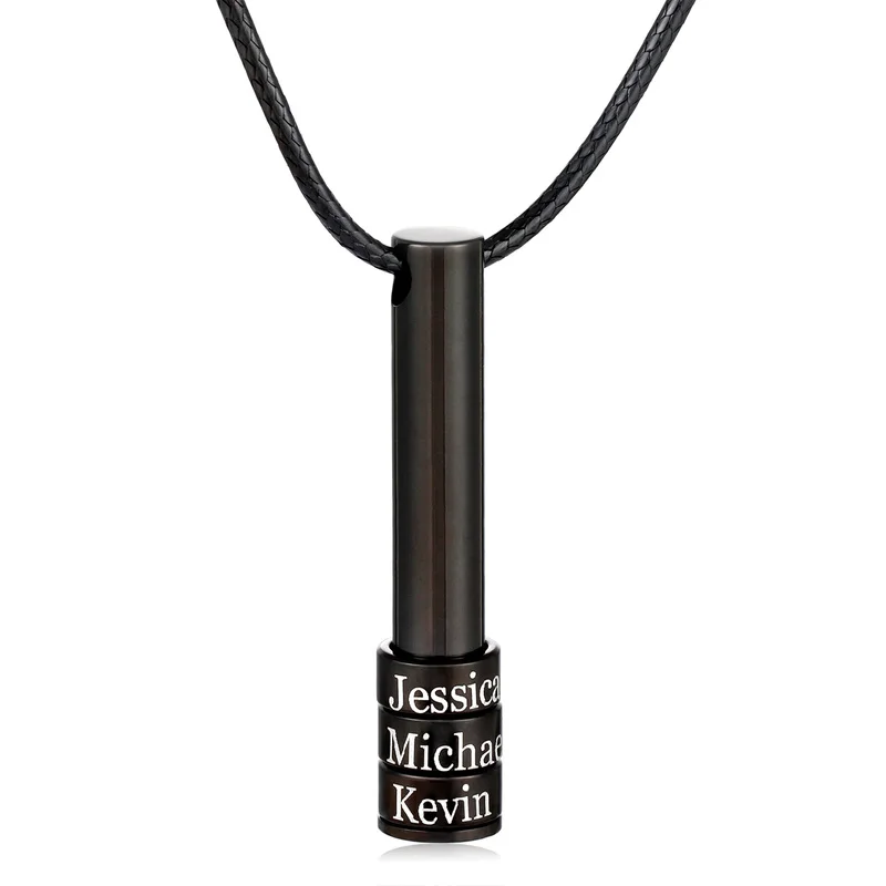 

Personalized Name Necklace Men Leather Chain Stainless Steel Customized Pendants Necklaces Birthday Gift