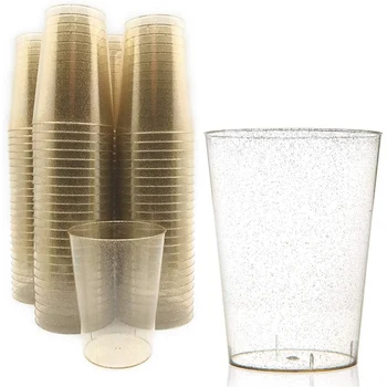 

10 OZ Gold Plastic Cups,Disposable Gold Glitter Plastic Cups,Clear Plastic Cups for Home Wedding Cups Party Cups 100Pcs
