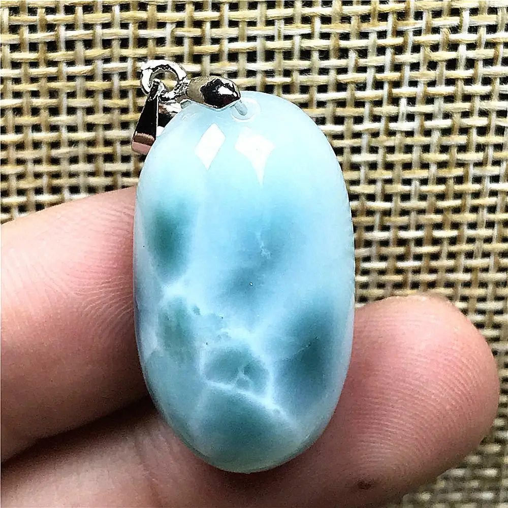 Натуральная синяя подвеска larimar для женщин, 26x15x8 мм, бусины в стиле Доминика, кристалл, овальный, прозрачный камень, модное ожерелье, подвеска, ювелирное изделие AAAAA