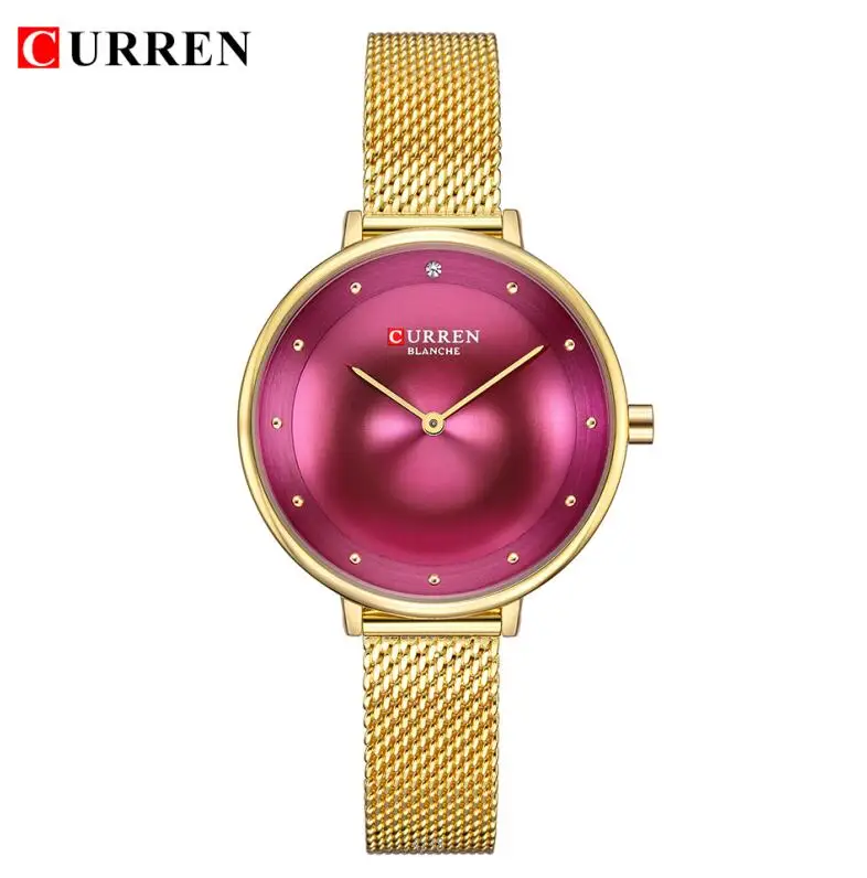 Reloj Mujer Elegante синий и Серебристый Стальной браслет наручные часы Curren Новая мода женское платье кварцевые наручные часы Relogio Femenino - Цвет: gold red