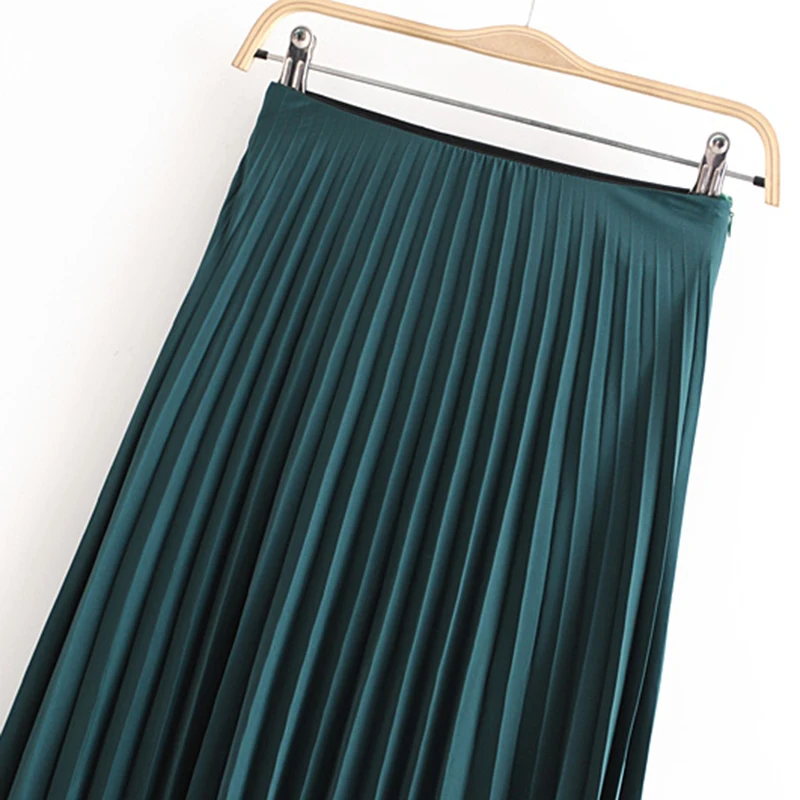 VomVoa European and American trendy wild solid color draped three-color skirt women casual satin pleated skirt women