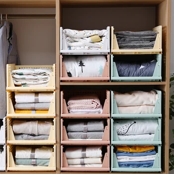 

Home Wardrobe Foldable Pull-out Storage Basket Layered Partitions Clothing Sorting Basket Wardrobe Can Stack Storage