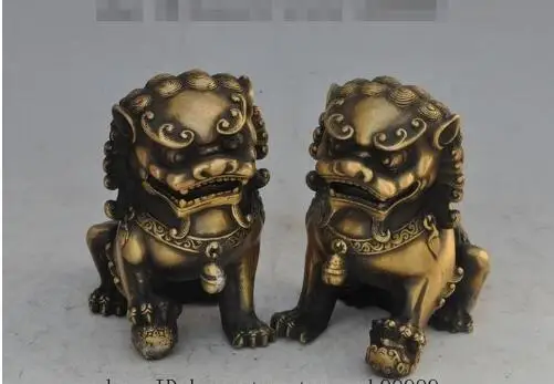 YM 306 6"chinese fengshui evil spirits town house foo dog lion beast ball statue