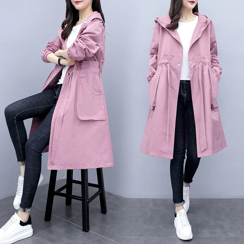 

Casual Mid-length Trench Coat Women's 2019 Autumn New Style Popular French Loose-Fit Slimming Elegant Hooded Cropped Jacket Wome