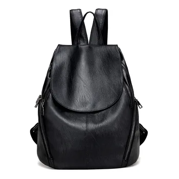 

Women Waterproof Backpack Casual Travel Backpack Anti-theft School Mochila Feminina Black PU leather Backpack Lightweight
