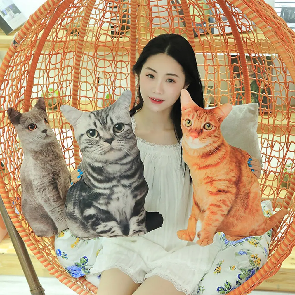 50cm 3D Simulation Plush Cat Pillows Cute Cat Soft Stuffed Animals Cushion Sofa Decor Cartoon Plush Toys for Children Kids Gift