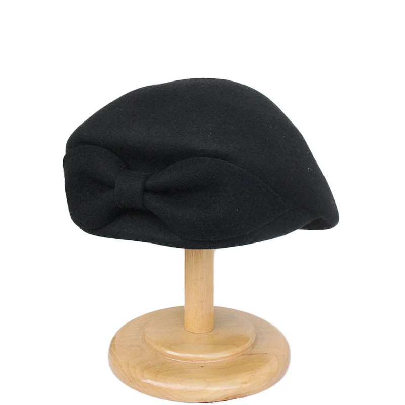 Black beret FS Элегантный женский шерстяной берет с бантом на осень и зиму, теплый фетровый головной убор, шляпа-федора, вечерние береты на свадьбу - Цвет: Black beret