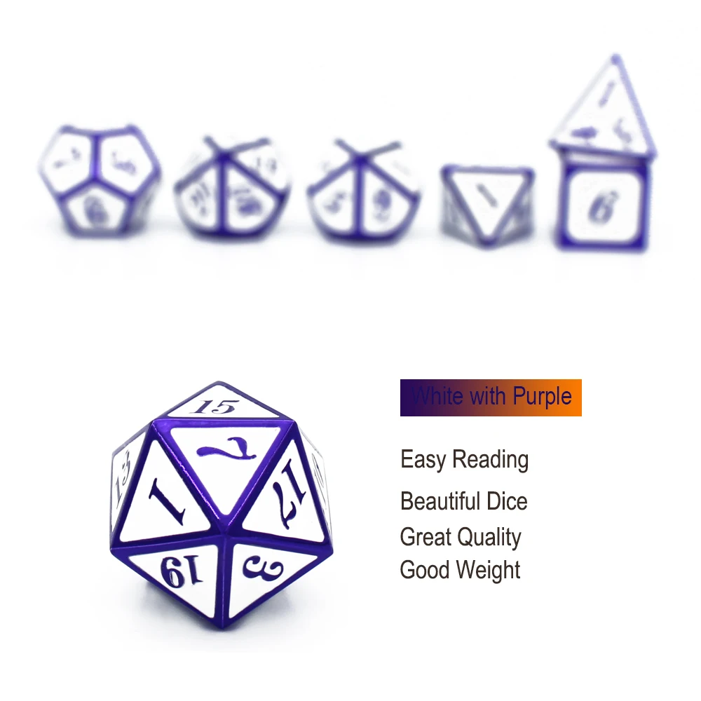 7pcs set Metal Dice Set D&D Dice Velvet Pouch D20 D12 D10 D% D8 D6 D4 dice DND RPG Table Games dados dices set metal dice dice set
