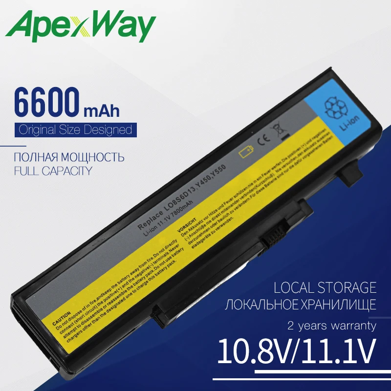 Аккумулятор Apexway для ноутбука 9 ячеек 6600 мАч Lenovo IdeaPad Y450 Y450A Y450G Y550 Y550A Y550P 55Y2054 L08L6D13