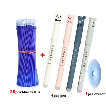 

25Pcs/Set Magic Erasable Pen 0.5mm Animals Panda Erasable Gel Pen Refills Rod Washable Handle Blue/Black Ink School Stationery