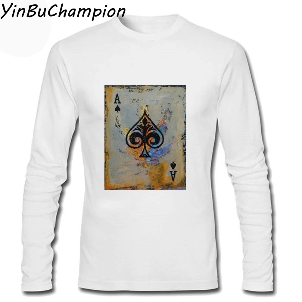 Для мужчин туз пик покер Футболка Пользовательские Длинные рукава Harajuku Camisetas Manga футболка Для мужчин футболка мужской XS-3XL - Цвет: Белый