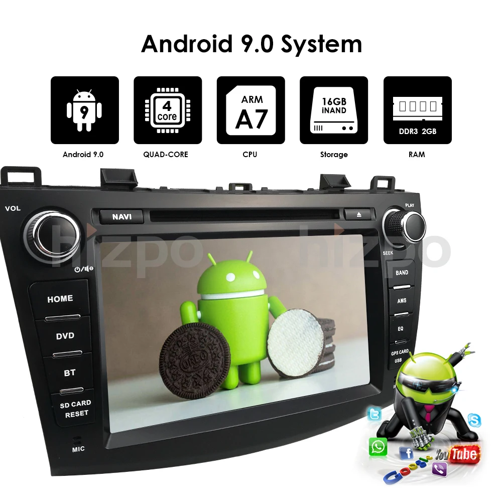 2DIN 1024*600 четырехъядерный Android9.0 подходит для Мазда 3 2010-2013 автомобильный монитор dvd-плеер навигация gps Радио canbus рулевое колесо DVR карта