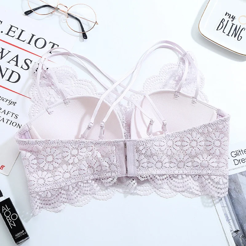 Deep V A B Push Up Bra Sexy Embroidery Intimate Lace Bras Intimate Brassiere Wirefree Bralette For Women Underwear Lingerie