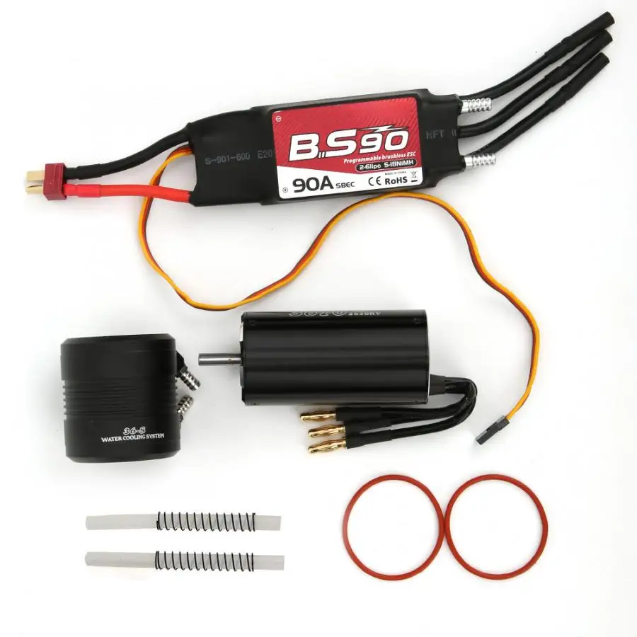 3670 2650KV мотор и 90A бесщеточный RC судно ESC кулер для воды куртка подходит для 1/10 1/8 RC лодка для превосходного хобби, Радиоуправляемый части
