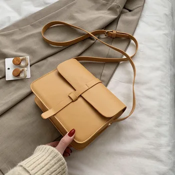 

2020 New Bags Pu Leather Women's Handbag Solid Color Shoulder Bags Simple Small Square Bag Female Bag for Phone Bags Ladies