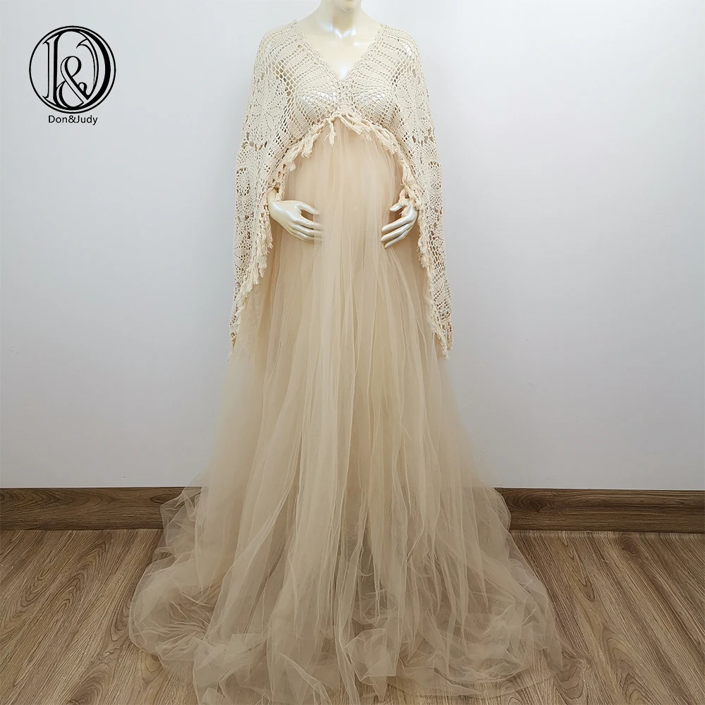Maternity-Dresses Maxi Boho Gown Long-Sleeve Photo-Shoot Bohemia V-Neck Don Women Tulle