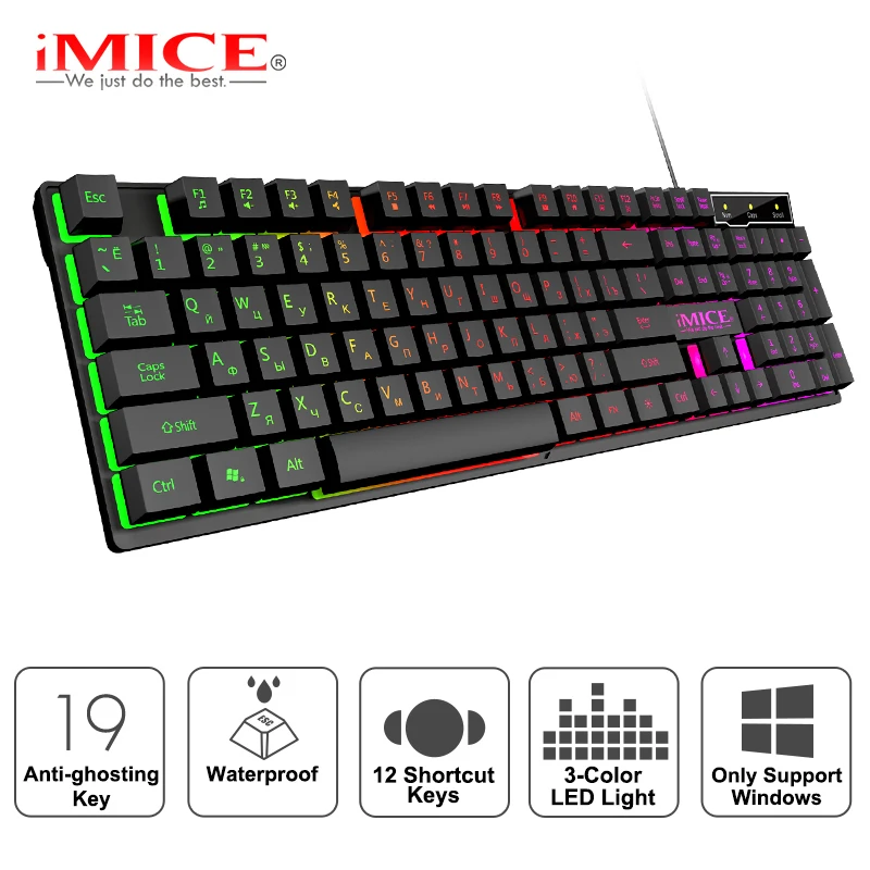 

Gaming keyboard Gamer keyboard with backlight USB 104 Rubber keycaps RGB Wired Ergonomic Russian keyboard For Tablet Computer