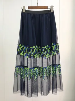 

Women Skirt Lace Fringed Skirt Two-tone Interlaced Lace Elastic Waist Skirt