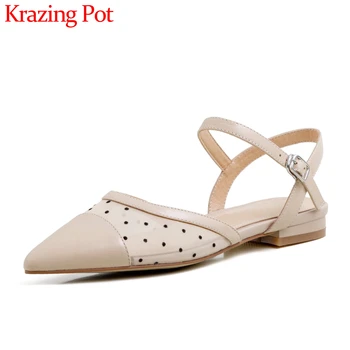 

Krazing pot summer sandals cow leather air mesh polka dot pointed toe low heels sweet girls dating wear brand shoes women L91