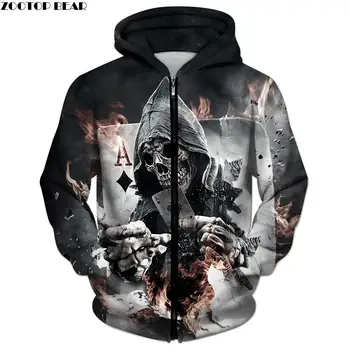 

3D Zip Hoodies Skull Poker Hoodie Men Women Sweatshirt Brand Tracksuits Quality Plus Size Streetwear Drop Ship Hoody ZOOTOP BEAR