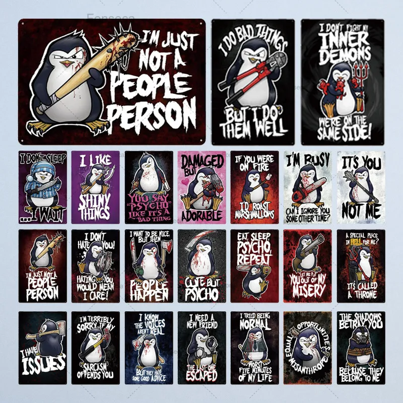 

Crazy Penguin Metal Poster Funny Metal Tin Sign Iron Painting Home Decor Decorative Metal Plate Wall Decor
