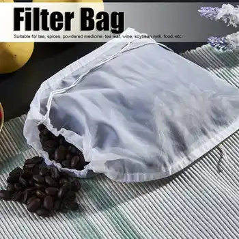 

2Pcs 300 Mesh Nylon Food Filter Straining Bag with Drawstring for Tea Leaf Wine Soybean Milk Food Kitchen Storage