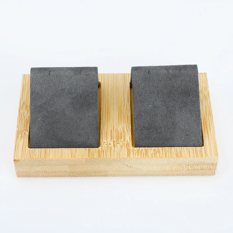 

Bamboo Velvet Display Stand Ear Studs Earring Holder Jewelry Organizer Rack Storage Case Beige Gray Color