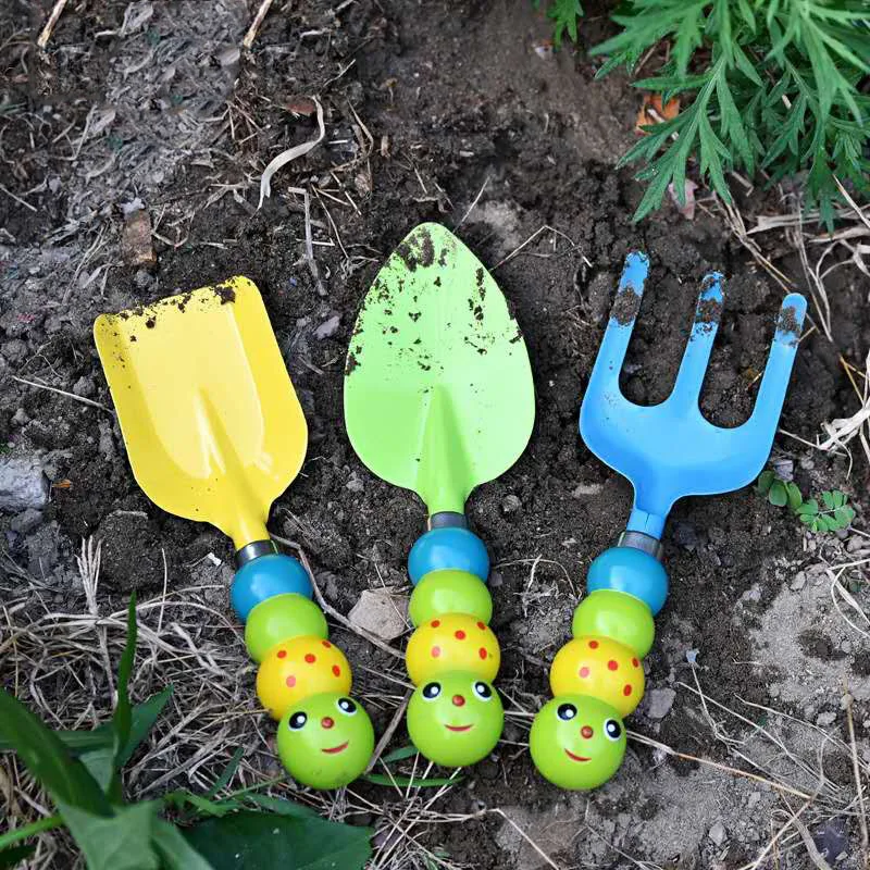 Garden Shovel,Rake,Cultivator,Weeder Tools With Ergonomic Handle Caterpillar Modeling Kindergarten Planting Tools 4