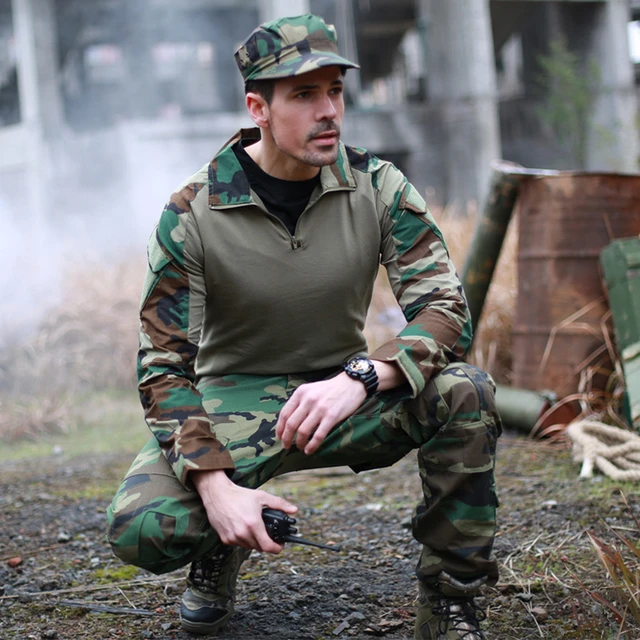 Uniforme militar de camuflaje táctico para hombre, ropa del Ejército de EE.  UU., camisa de combate