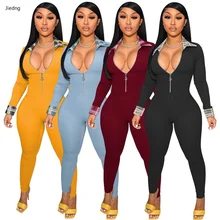 

Autumn Women Jumpsuits Nightclub Sexy Lady Fashion Patchwork plaid print Lapel Neck Long Sleeves Bodycon Slimming Rompers