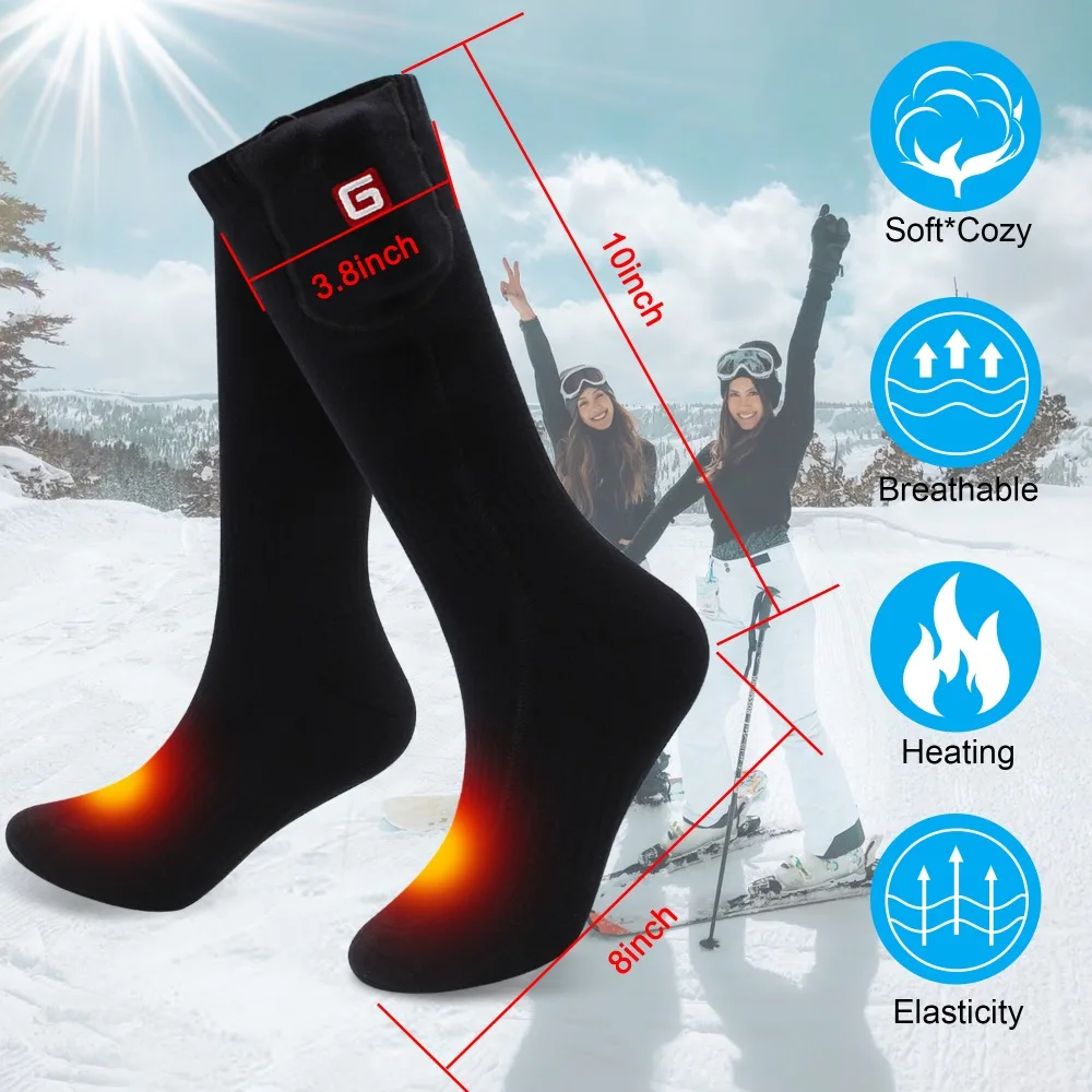 Winter Sports Socks New Year Gift Battery Heat Knee High Stockings Battery Heating Foot Warming Cotton Socks Gray Men Women