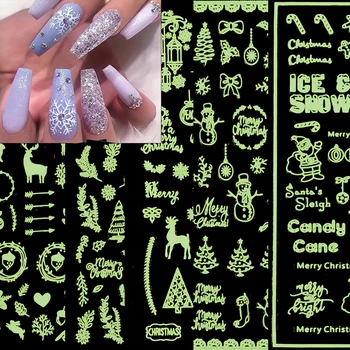 

3D Luminous Nail Sticker Christmas Snowflake Elk DIY Manicure Applique Christmas Products Nail Art Decoration nail accesoires