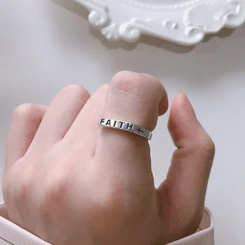 

Europe And America Minimalist Cool Online Celebrity 925 Sterling Faith Belief Cross Ring Japanese Korean Rings Forefinger