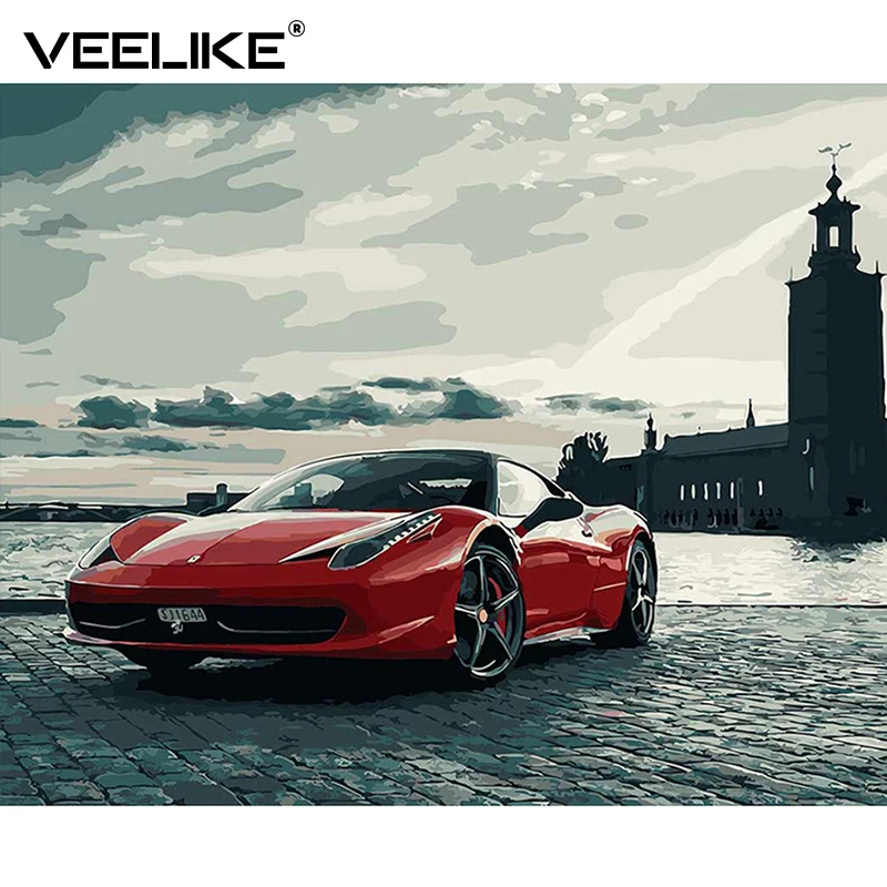 

Ferrari Car Poster DIY Wall Art Oil Painting by Numbers Hand Painted Canvas Painting Modern Prints Wall Pictures for Living Room