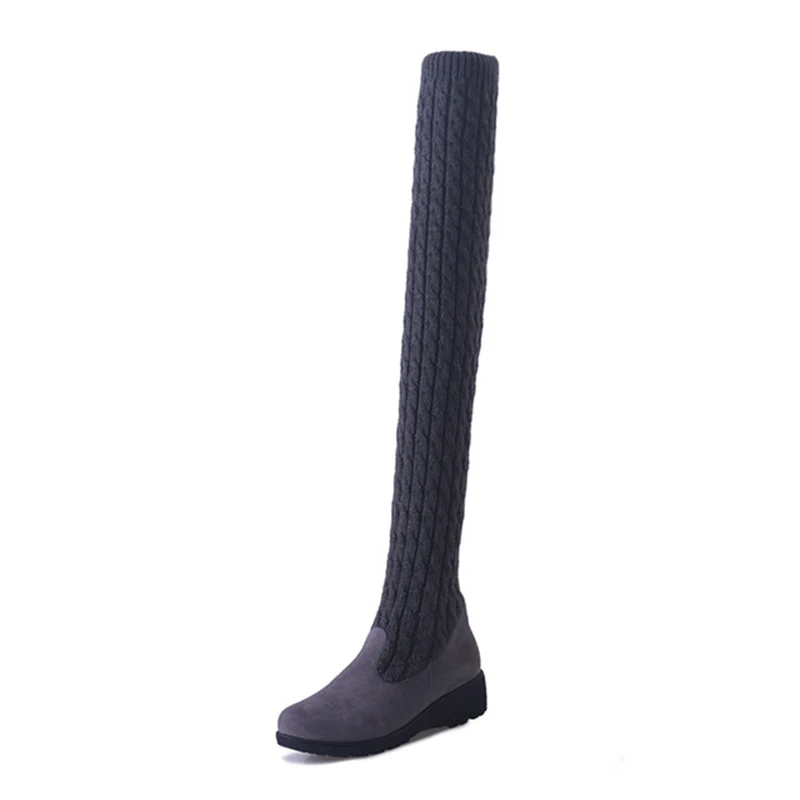 botas negras mujer bota mujer tacones plataforma desigual zapatos  plataforma demonias boots Comemore Botas altas hasta el muslo para mujer,  zapatos planos de lana tejida, color marrón y negro, otoño e invierno,